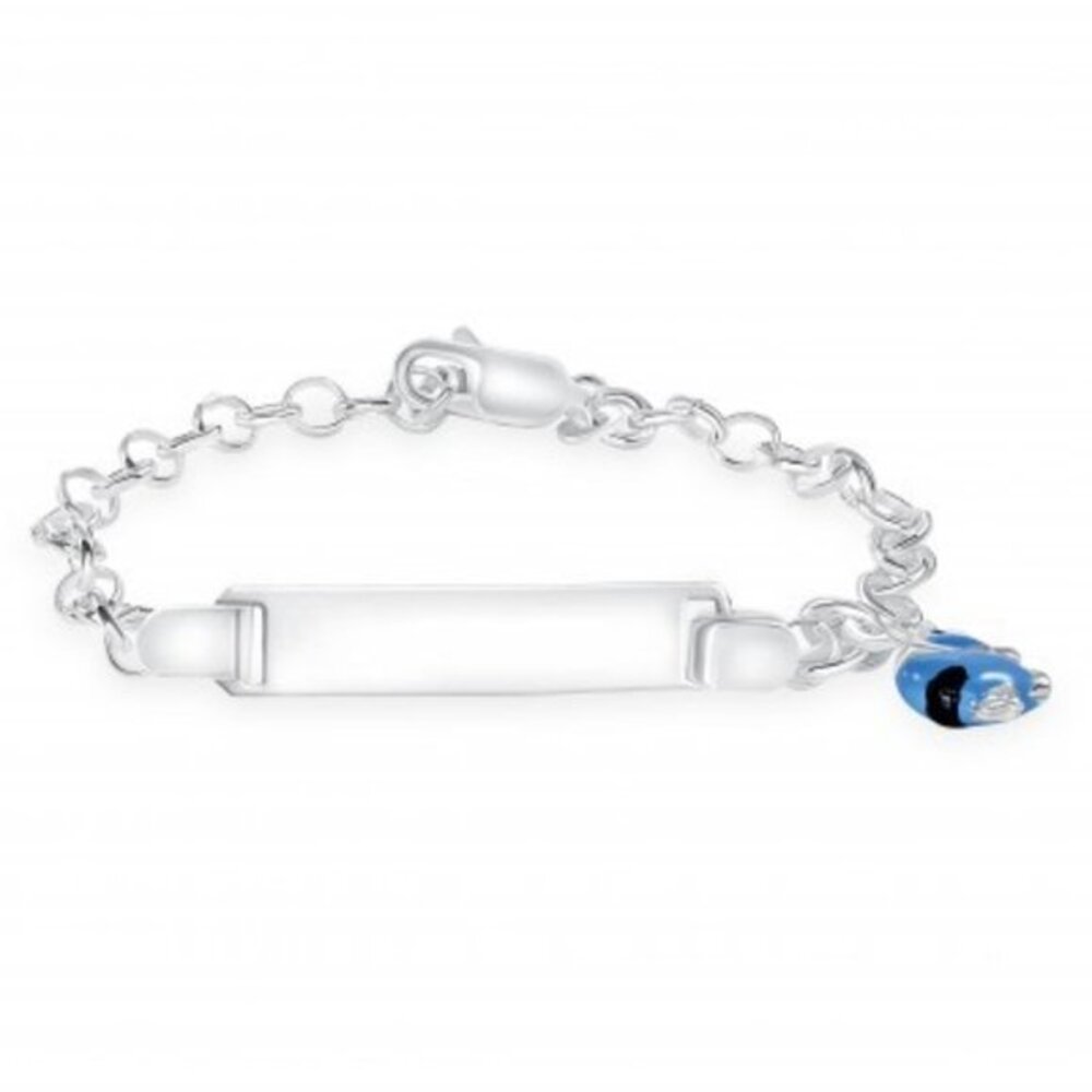 925 SILVER KIDS ID BLUE ENAMEL FISH BRACELET 6.25"